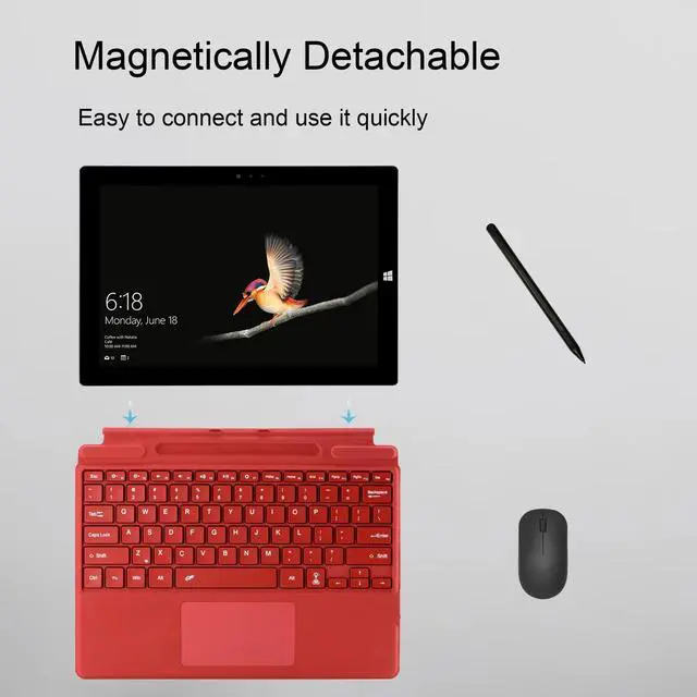 Alt view image 4 of 5 - mobee Type Cover for Microsoft Surface Pro 11 / Pro 10 / Pro 9 / Pro 8 / Pro X, 13 inch, Bluetooth Keyboard with Multi-Touch Trackpad Mouse, 7-Color Backlit, Ultra Slim & Pen Holder (Red)