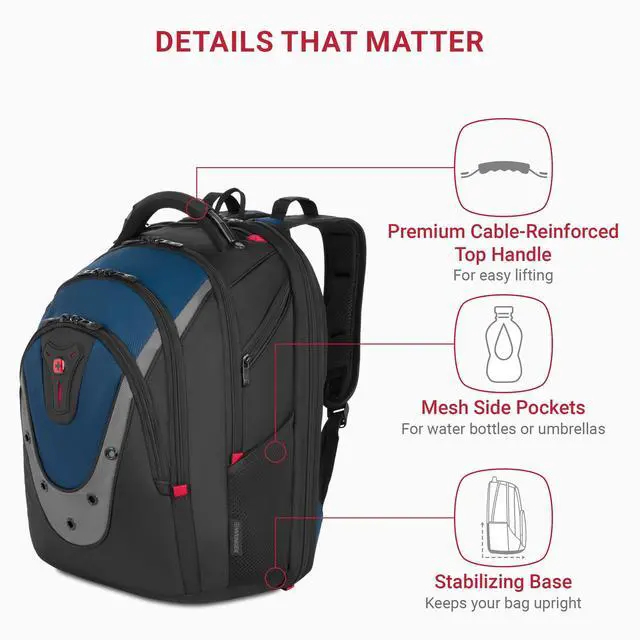 Alt view image 4 of 5 - Wenger Ibex 17 inch Laptop Backpack, Men's and Women's Laptop Bag, Black/Gray/Blue