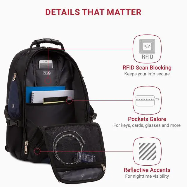 Alt view image 3 of 5 - SwissGear 1900 Scansmart TSA 17 Laptop Backpack, Blue/Black, 19-Inch