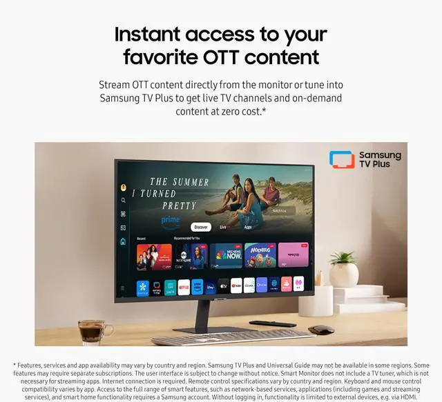 Alt view image 4 of 5 - SAMSUNG 43-Inch M7 (M70D) Series 4K UHD Smart Monitor, Speakers, HDR10, USB-C, Multiple Ports, Gaming Hub, SolarCell Remote, Vision Accessibility Tools, LS43DM702UNXGO, 2024, Black