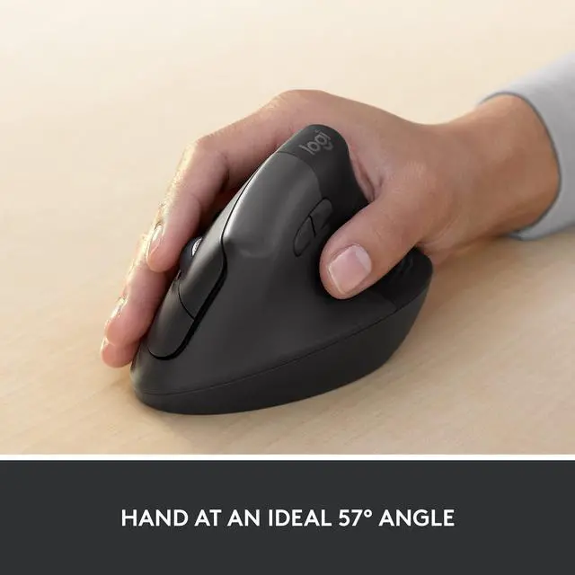 Alt view image 4 of 5 - Logitech Lift for Business, Vertical Ergonomic Mouse, Wireless, Bluetooth or Secured Logi Bolt USB, Quiet clicks, Globally Certified, Windows/Mac/Chrome/Linux - Graphite