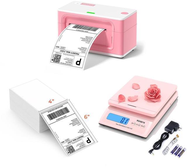 Main image of MUNBYN RealWriter 941 4x6 Thermal Label Printer, Pink, 72 ppm, 66 lb Scale, No Bpa/Bps, Accurate Measurement, Pack of 500 Labels
