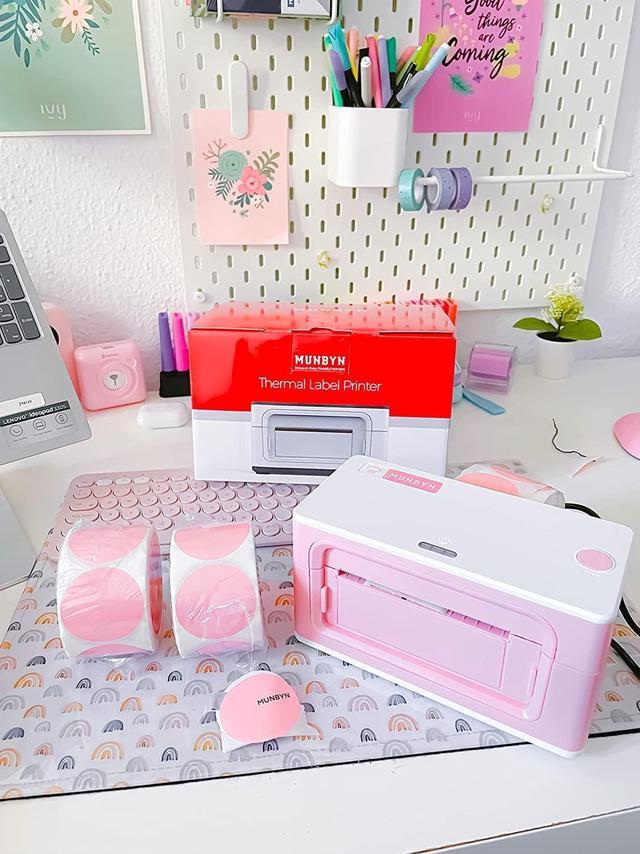 Alt view image 3 of 5 - MUNBYN RealWriter 941 4x6 Thermal Label Printer, Pink, 72 ppm, 66 lb Scale, No Bpa/Bps, Accurate Measurement, Pack of 500 Labels