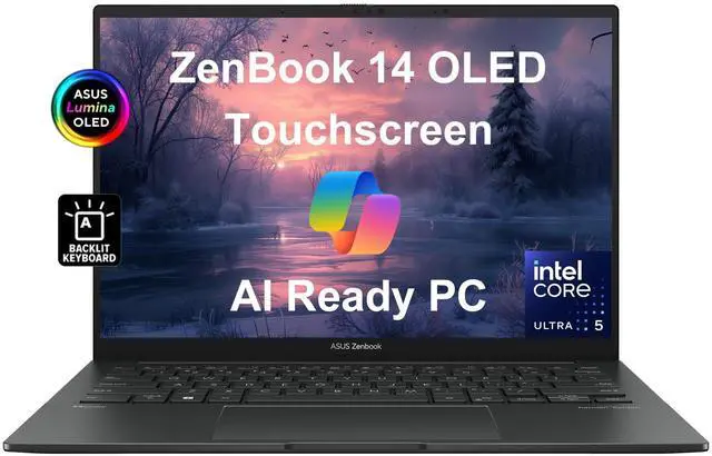 Main image of ASUS ZenBook 14 OLED Q415 Business Laptop (14" FHD+ Touchscreen, Intel 14-Core Ultra 5 125H (> i7-1360P), 8GB DDR5 RAM, 512GB SSD) AI PC, 15-Hr Long Battery Life, FHD Webcam, Win 11 Home w/AI Copilot