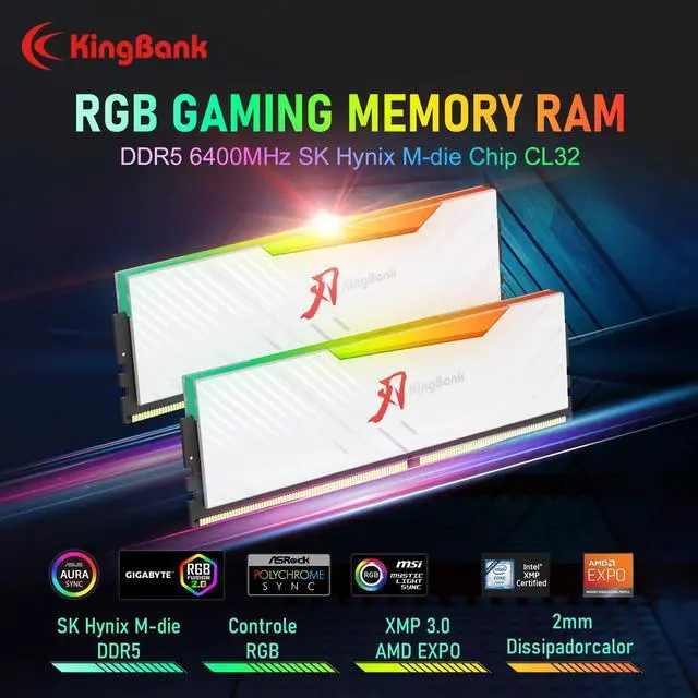 Alt view image 3 of 5 - KingBank RGB Computer Desktop Memory Ram Hynix M-die DDR5 96GB(2x48GB) 6400MT/s CL32 1.4V with Heatsink for PC Gaming/Office/PS