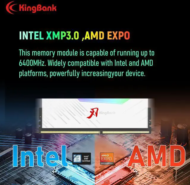 Alt view image 5 of 5 - KingBank RGB Computer Desktop Memory Ram Hynix M-die DDR5 96GB(2x48GB) 6400MT/s CL32 1.4V with Heatsink for PC Gaming/Office/PS