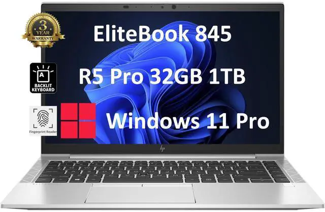 Main image of HP EliteBook 845 Business Laptop (14" FHD, AMD Ryzen 5 PRO 5650U, 32GB RAM, 1TB SSD, > Intel i5-1145G7) 3-Yr Warranty, Long Battery Life, Backlit, Fingerprint, Wi-Fi 6E, Webcam, Win 11 Pro, Silver
