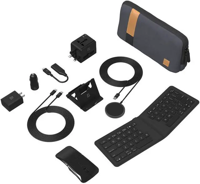 Main image of ZAGG Desktop Essentials International Travel Kit - International Power Adapter, Foldable Bluetooth Keyboard, Mouse, Wireless Charger, USB C Charging Cable, HDMI, Car Charger, 20W USB C Charging Block