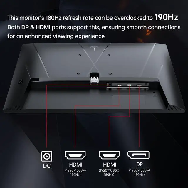 Alt view image 5 of 5 - KTC 24 inch 190Hz/180Hz Gaming Monitor,HDR 400 Fast IPS Screen,FHD 1080P Monitor, 133% sRGB,AdaptiveSync,1ms Response Time,HDMI *2&DP*1,Tilt Adjustable, Eye Care