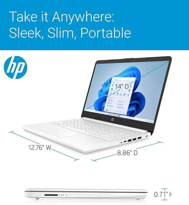 Alt view image 4 of 5 - HP 14 Laptop (14" Micro-Edge, Intel N4120, 16GB RAM, 192GB(64GB eMMC+128GB SD), 1-Yr Microsoft 365, 11-Hrs Long Battery Life, Narrow-Bezel, Webcam, WiFi, Win 11 Home in S Mode, Student & Home, White