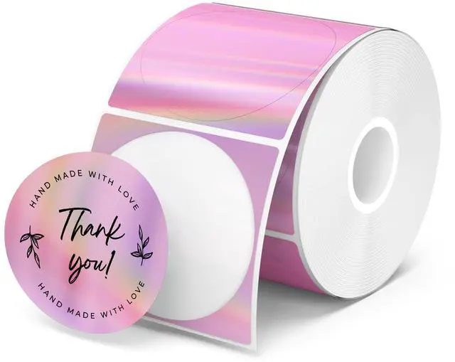 Alt view image 5 of 5 - MUNBYN 130B Bluetooth Thermal Label Printer+2" Circle Holographic Thermal Label Stickers Pink+Label Holder for Rolls and Fanfold Labels