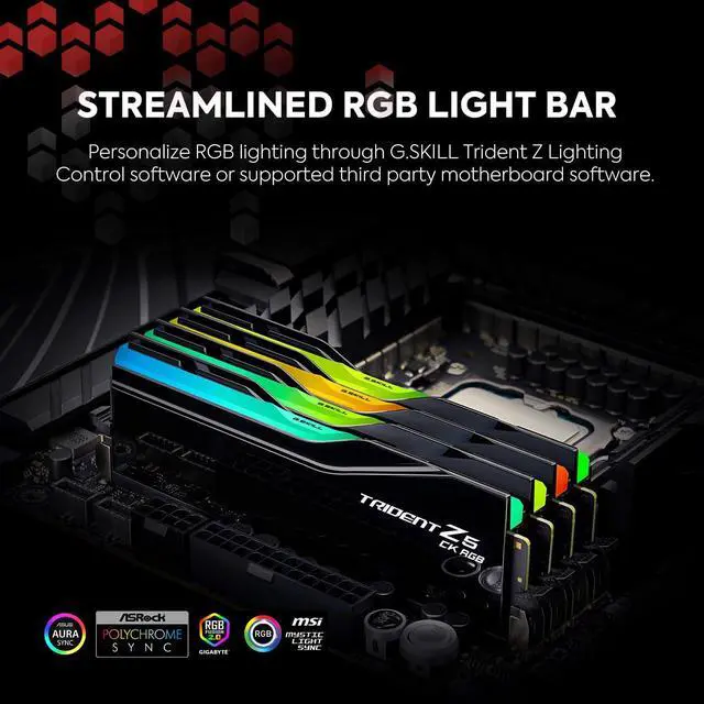 Alt view image 5 of 5 - G.SKILL Trident Z5 CK RGB Series (Intel XMP 3.0) DDR5 RAM 48GB (2x24GB) 8200MT/s CL40-52-52-131 1.40V Desktop Computer Memory CUDIMM - Mirror Black (F5-8200C4052G24GX2-TZ5CRK)