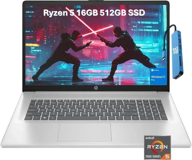 Main image of HP Latest 17 Laptop (17.3" FHD Anti-Glare, AMD 6-Core Ryzen 5 7430U, 16GB RAM, 512GB SSD, Narrow Bezel) Home & Business, Long Battery Life, Webcam, Fast Charge,IST Hub, Win 11 Pro, Natural Silver