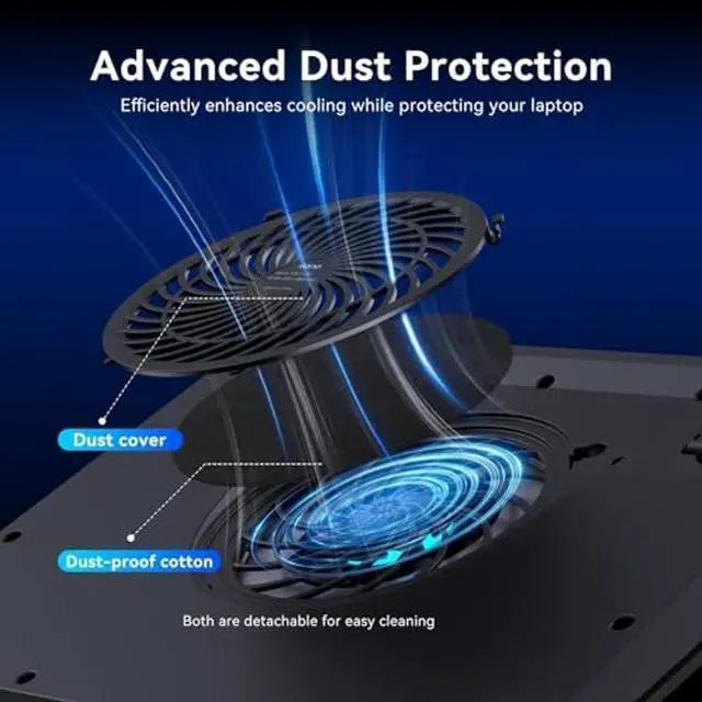 Alt view image 3 of 5 - llano Laptop Cooling Pad, Gaming Laptop Cooler with Powerful Turbo Cooling Fan(5.5inch Diameter), Infinitely Variable Speed, Touch Control, 3-Port USB A, Sealed Foam for Fast Cooling Laptop 15.6-21in