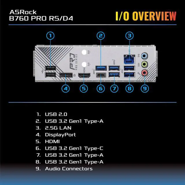 Alt view image 5 of 5 - ASRock B760 Pro RS/D4 Motherboard, Compatible with Intel 12th and 13th Generation CPU (LGA1700), B760 Chipset, DDR4 ATX Motherboard