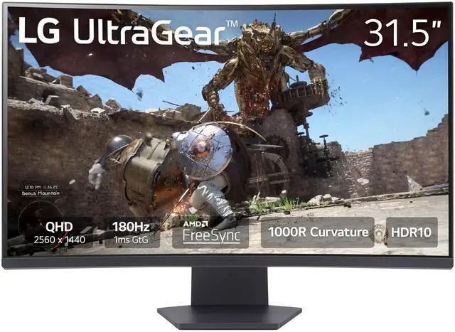 Main image of LG 32GS60QC-B Ultragear 32-inch Curved Gaming Monitor QHD (2560x1440) 180Hz 1ms 1000R AMD FreeSync HDR10 HDMIx2 DisplayPort Black