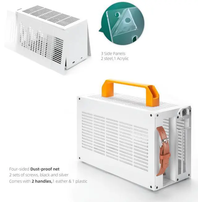 Alt view image 4 of 5 - SGPC Itx Mini Case - New K49(Steel)/Upgraded Version of K55,Full-Size GPU Compatible,2 Handles,Vented Panel - 2 Steel & 1 Acrylic Side Panels / 7L Small Itx Case