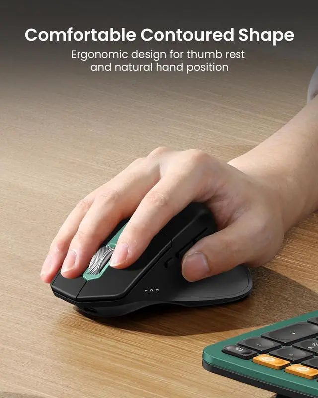 Alt view image 5 of 5 - ProtoArc Ergonomic Wireless Keyboard Mouse, EKM01 Plus Full Size Ergo Bluetooth Keyboard Mouse Combo, Split Design, Wrist Rest, Multi-Device, Rechargeable, for Windows/Mac OS - Dark Green