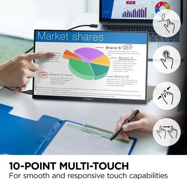Alt view image 3 of 5 - ViewSonic TD1656-2K 16 Inch WQXGA 1600p IPS Touchscreen Portable Monitor with 2 Way Powered 65W USB C, and Smart Cover with Built-in Stand