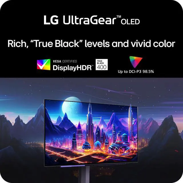 Alt view image 4 of 5 - LG 27GS95QE 27-inch Ultragear OLED Gaming Monitor QHD 240Hz 0.03ms DisplayHDR True Black 400 AMD FreeSync Premium Pro NVIDIA G-Sync HDMI 2.1 DisplayPort Tilt/Height/Swivel Stand Black