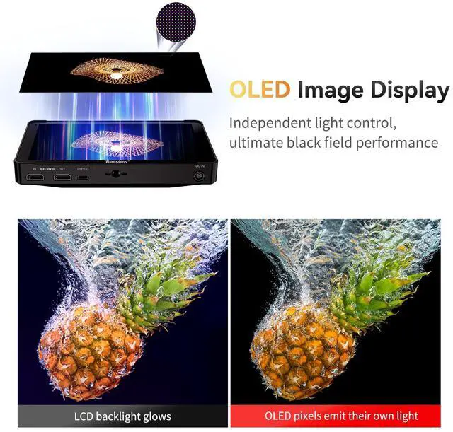 Alt view image 2 of 5 - Desview OL7 Camera Field Monitor 7 inch OLED Touch Screen Camera Monitor with 3D LUT HDR Waveform Video Peaking Focus Assist 4K HDMI Input Output for DSLR