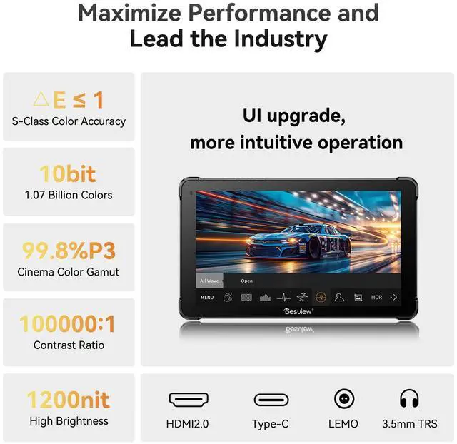 Alt view image 4 of 5 - Desview OL7 Camera Field Monitor 7 inch OLED Touch Screen Camera Monitor with 3D LUT HDR Waveform Video Peaking Focus Assist 4K HDMI Input Output for DSLR