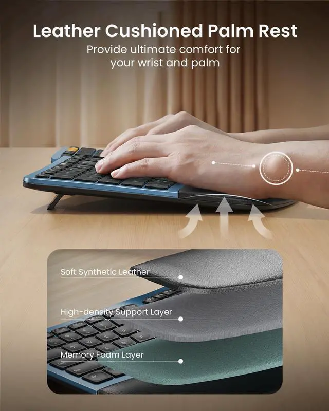 Alt view image 4 of 5 - ProtoArc EK01 Plus Backlit Full Size Wireless Ergonomic Keyboard Blue and EM11 NL Bluetooth Vertical Mouse Black