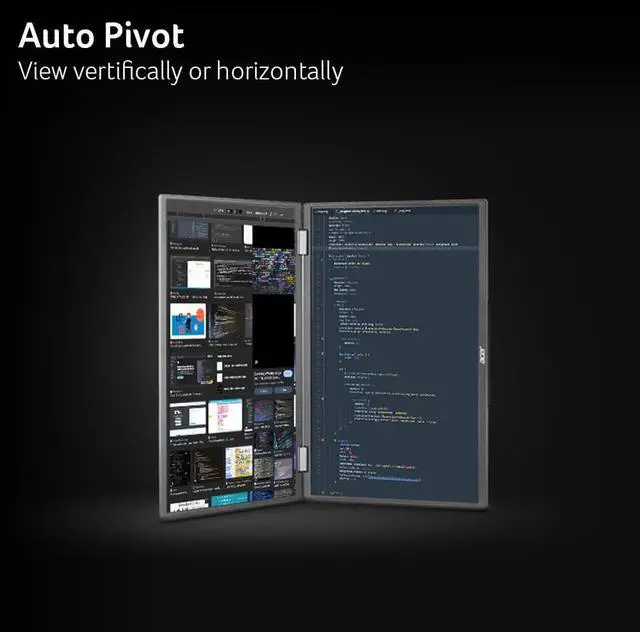 Alt view image 3 of 5 - Acer PD193Q 18.5" FHD 1080P Foldable Dual-Screen Portable Monitor | Adaptive-Sync | Auto Pivot, View Vertically or Horizontally | 2Wx2 Speakers | Plug & Play for PCs | 2 x USB Type-C & 1 x Mini HDMI