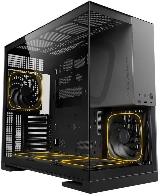 Alt view image 2 of 5 - Geometric Future M5 Tempered Glass Mid Tower, E-ATX/ATX Gaming Case, 1.2mm Steel, Type C, Toolless Panels, Support 420/360 Radiator, ARGB PWM 140m Fan x 5 Pre-Installed, Black/Grey, GEO-M5F-BG