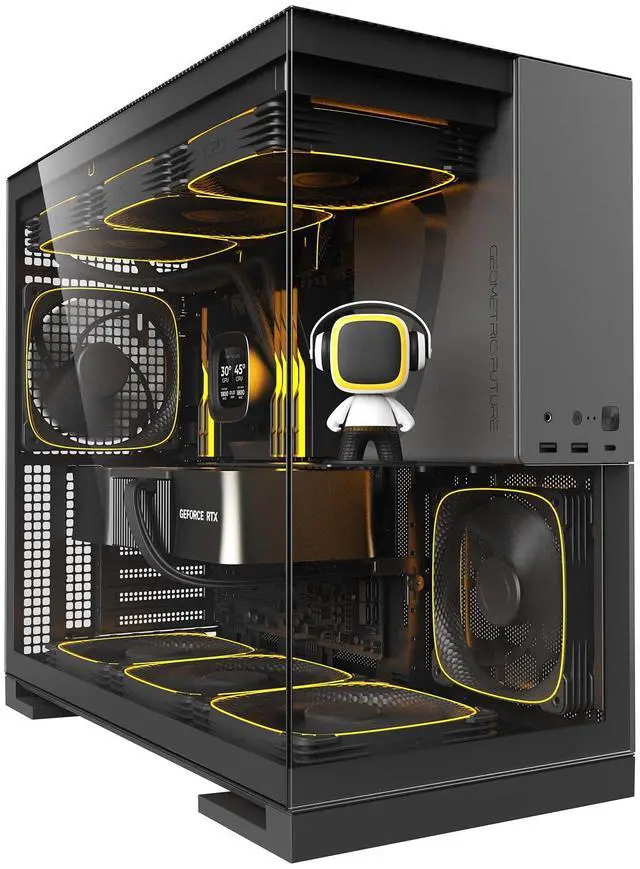 Alt view image 4 of 5 - Geometric Future M5 Tempered Glass Mid Tower, E-ATX/ATX Gaming Case, 1.2mm Steel, Type C, Toolless Panels, Support 420/360 Radiator, ARGB PWM 140m Fan x 5 Pre-Installed, Black/Grey, GEO-M5F-BG