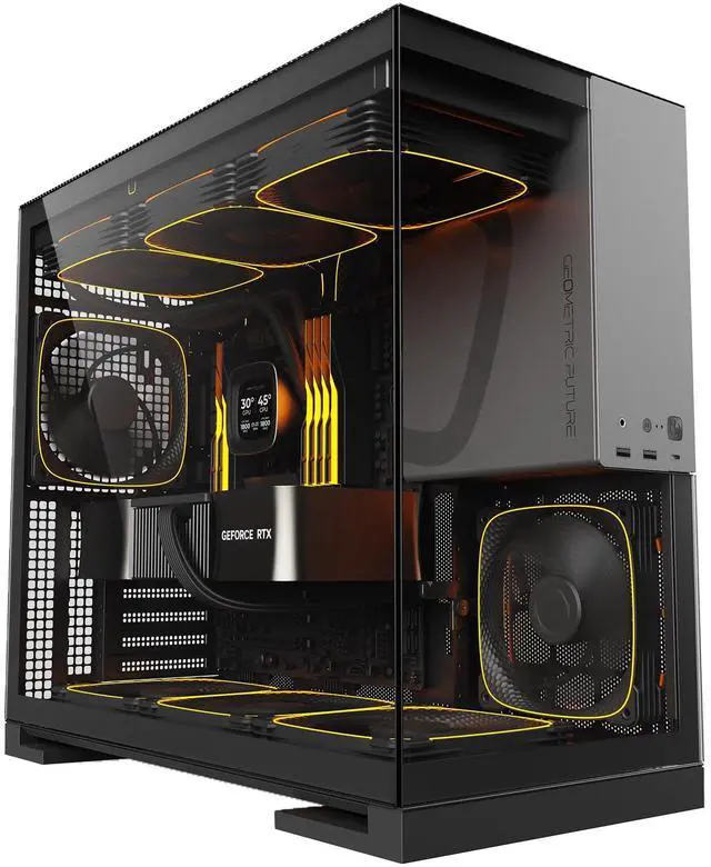 Alt view image 3 of 5 - Geometric Future M5 Tempered Glass Mid Tower, E-ATX/ATX Gaming Case, 1.2mm Steel, Type C, Toolless Panels, Support 420/360 Radiator, ARGB PWM 140m Fan x 5 Pre-Installed, Black/Grey, GEO-M5F-BG
