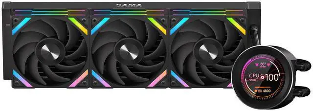 Main image of SAMA Q60 CPU AIO Water Cooler, FDB Bearings 4pin PWM Quiet Fans, Efficient PWM-Controlled Pump, Customizable 2.8" Circular LCD Display for Images, LGA 1366/115X/2011/1200/1700/1851, AM4/AM5, Black