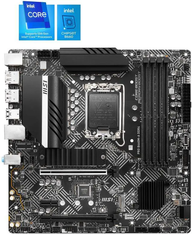 Alt view image 2 of 5 - MSI PRO B660M-A DDR4 Motherboard (mATX, 12th Gen Intel Core, LGA 1700 Socket, DDR4, PCIe 4, 2.5G LAN, M.2 Slots, USB 3.2)
