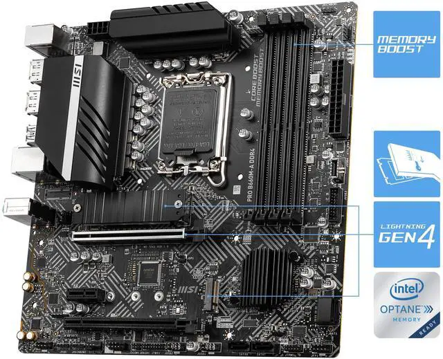 Alt view image 3 of 5 - MSI PRO B660M-A DDR4 Motherboard (mATX, 12th Gen Intel Core, LGA 1700 Socket, DDR4, PCIe 4, 2.5G LAN, M.2 Slots, USB 3.2)