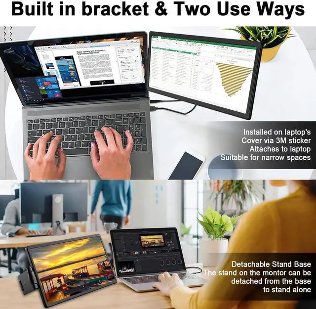 Alt view image 5 of 5 - Laptop Screen Extender - 360° Rotatable Portable Monitor | 13.3" Foldable Laptop Monitor Extender with USB-C & Mini HDMI, Plug and Play for Mac, PC, and Android