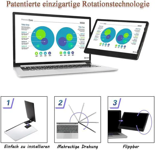 Alt view image 3 of 5 - Laptop Screen Extender - 360° Rotatable Portable Monitor | 13.3" Foldable Laptop Monitor Extender with USB-C & Mini HDMI, Plug and Play for Mac, PC, and Android