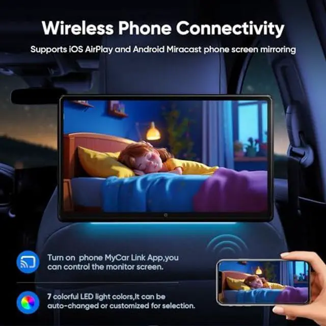 Alt view image 3 of 5 - 15.6" Android Headrest Monitor Tablet Touchscreen Portable Car TV,Support Playback 4K Video Mirroring Sync Screen Phone Wireless Control Bluetooth/HDMI/WiFi/SD/USB Video Player (15.6" 2G+32G (1*PC))