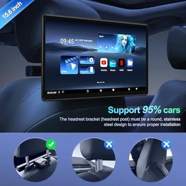 Alt view image 5 of 5 - 15.6" Android Headrest Monitor Tablet Touchscreen Portable Car TV,Support Playback 4K Video Mirroring Sync Screen Phone Wireless Control Bluetooth/HDMI/WiFi/SD/USB Video Player (15.6" 2G+32G (1*PC))