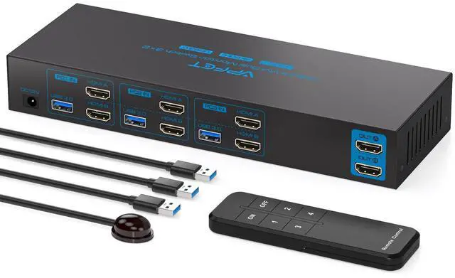 Main image of HDMI KVM Switch 2 Monitors 3 Computers EDID 4K@60Hz USB 3.0 KVM Switches Dual Monitor 3 Ports for Triple PC Share Keyboard Mouse and Other 2 USB Devices with Controller
