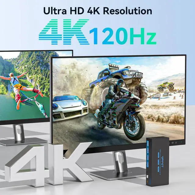 Alt view image 5 of 5 - 4K120Hz HDMI KVM Switch 2 Monitors 2 Computers 8K USB 3.0 KVM Switches for 2 Computers Share Dual Monitor and 4 USB Devices Support Extended/Copy Mode with DC 12V/1A&Wired Controller
