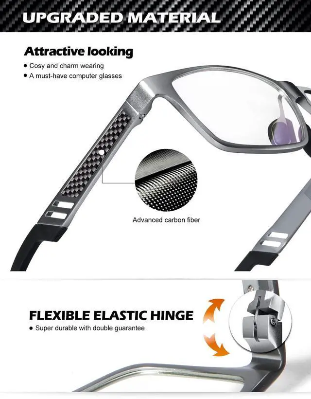 Alt view image 2 of 5 - ANYLUV Al-Mg Metal Blue Light Glasses + Carbon Fiber Temple Glasses