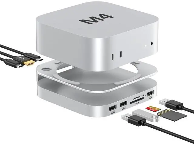 Mac Mini Hub: 10 in 1 Aluminum Stand & Dock for Mac Mini M4