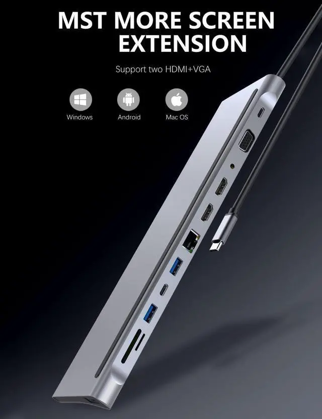 Alt view image 4 of 5 - USB C Hub Multiport Adapter 12 in 1 - Dual 4K HDMI/VGA, USB Ports, 3.5mm Audio, PD 100W, SD/TF, Ethernet - Laptop Docking Station for MacBook/Dell XPS/More Type-C Devices