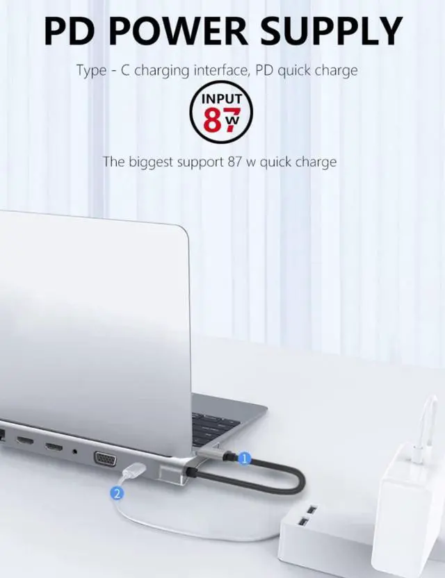 Alt view image 5 of 5 - USB C Hub Multiport Adapter 12 in 1 - Dual 4K HDMI/VGA, USB Ports, 3.5mm Audio, PD 100W, SD/TF, Ethernet - Laptop Docking Station for MacBook/Dell XPS/More Type-C Devices