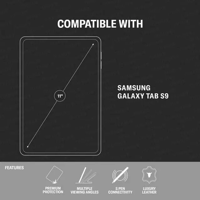 Alt view image 2 of 5 - TORRO Leather Case Compatible with Samsung Galaxy Tab S10/S9 - Premium Leather Galaxy 2023 Case with Stand Function and Auto Wake/Sleep (Black)