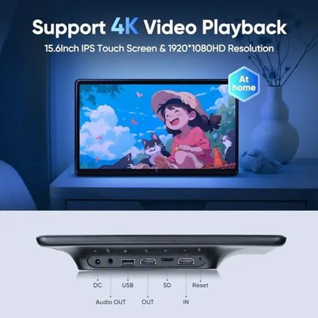 Alt view image 4 of 5 - 15.6" Android Headrest Monitor Tablet Touchscreen Portable Car TV,Support Playback 4K Video Mirroring Sync Screen Phone Wireless Control Bluetooth/HDMI/WiFi/SD/USB Video Player (15.6" 2G+32G (1*PC))