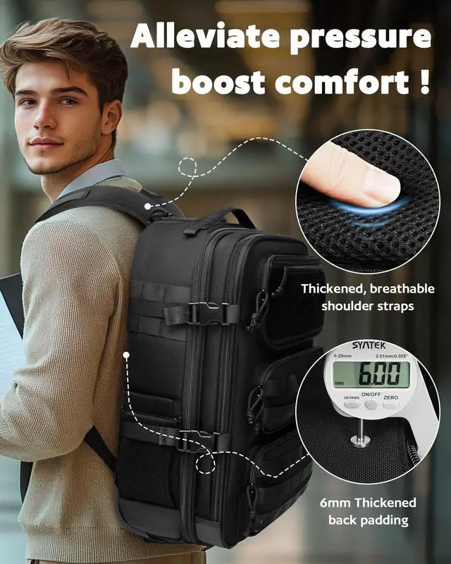 Alt view image 3 of 5 - AUROTIER Rolling Tactical Laptop Backpack, 17 Inch Wheeled Military Computer Backpack for Men and Women, Roller Carry on Luggage for Work Travel, Overnight Molle Outdoor Hiking Bag with Wheels, Black