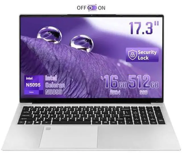 Main image of BINTEC 17.3 inch Laptop Computer,Celeron N5095 (Up to 2.9 GHz) Processor, 16GB RAM DDR4 512G SSD, Large FHD IPS Display,Wi-Fi, HDMI, Webcam, Backlit Keyboard,Windows 11 Silver Laptop (16G+512G SSD)