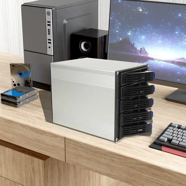 Alt view image 3 of 5 - CDZHLTG 5 Bay 3 x 5.25 Drive Bays Hard Disk Enclosure HDD Hot Swap Cage Mobile Rack for 5 x SATA 3.5 HDD, 5 x SATA 2.5 HDD, SAS HDD