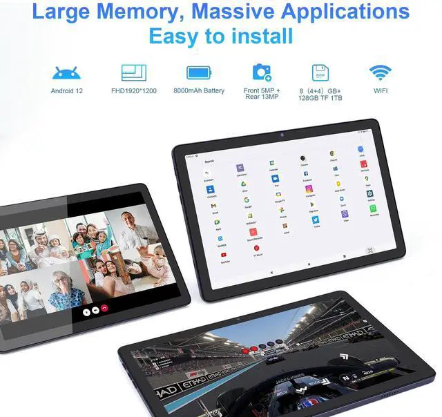 Alt view image 4 of 5 - C idea 10.1 inches Tablet,Android 12.0 Tablet 8GB RAM 128GB ROM (1TB TF),1920 * 1200 Full HD Screen,8 Core Unisoc T606 CPU,2.4G/5G WiFi,8MP+13MP Camera,6000mAh Long Battery,Face Unlocked(Gray)